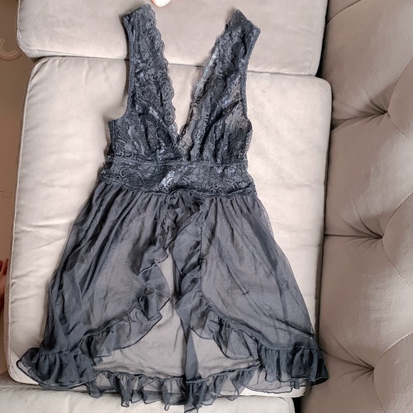 Adore Me Other - 2/$25 Adore Me Plunging Neckline Open Front Chemise w/ Ruffles and Lace